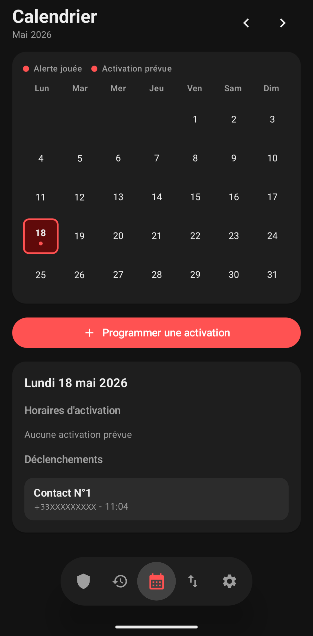 Vue calendrier Vigie